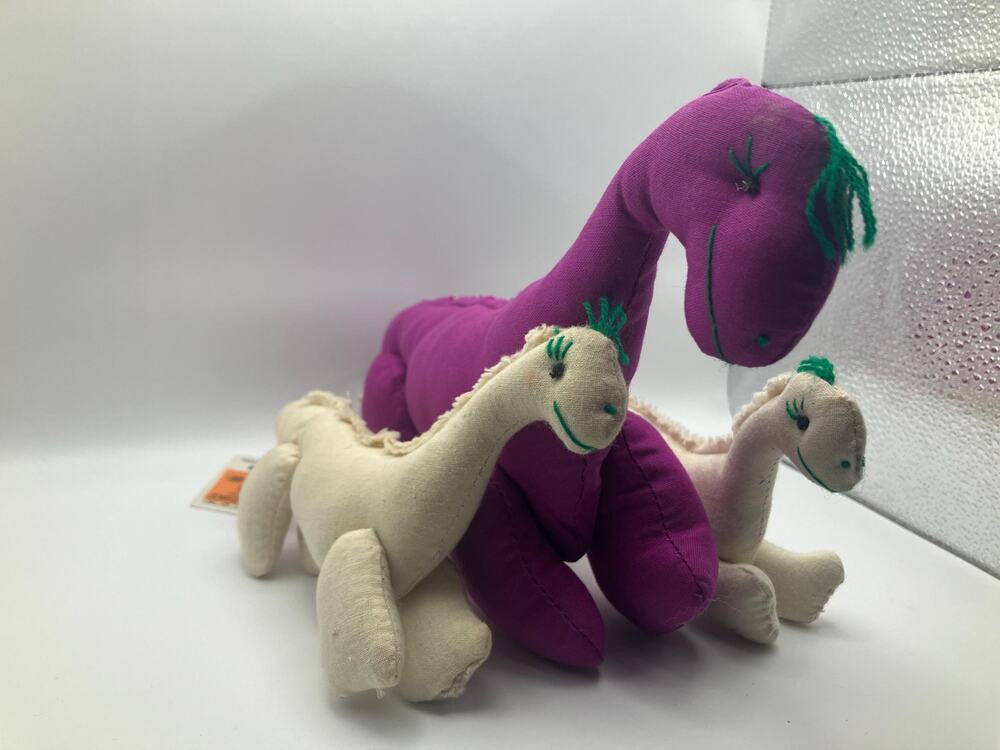 Vintage 1990s Westwater Dinosaur Plush Lot of 3 Primitive Folk Art Cloth Toys